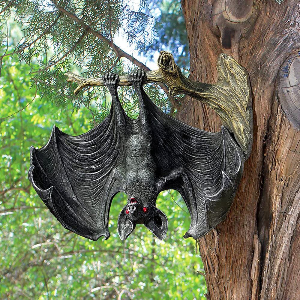 AIITLLYNA Garden Bat Ornament,Bat Ornaments for Tree,Hanging Bat Decorations Outdoor,Tree Hugger Garden Ornament,Bat Statue,Bat Resin Ornament,for Garden Tree and Halloween Party, Red,black