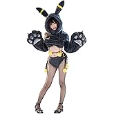 Mobbunny Anime Cosplay Lingerie Black Fluffy Paw Hoodie Lingerie Set for Women Fuzzy Bra and Panty Homewear with Tail