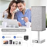 Aooshine Bedside Lamp with USB C A Ports, 3 Way Dimmable, Grey Shade view 4