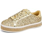 LUCKY STEP Women's Platform Glitter Sneakers | Sparkly Bling Shiny Dressy Bedazzled Wedding Bridal Fashion Walking Shoes