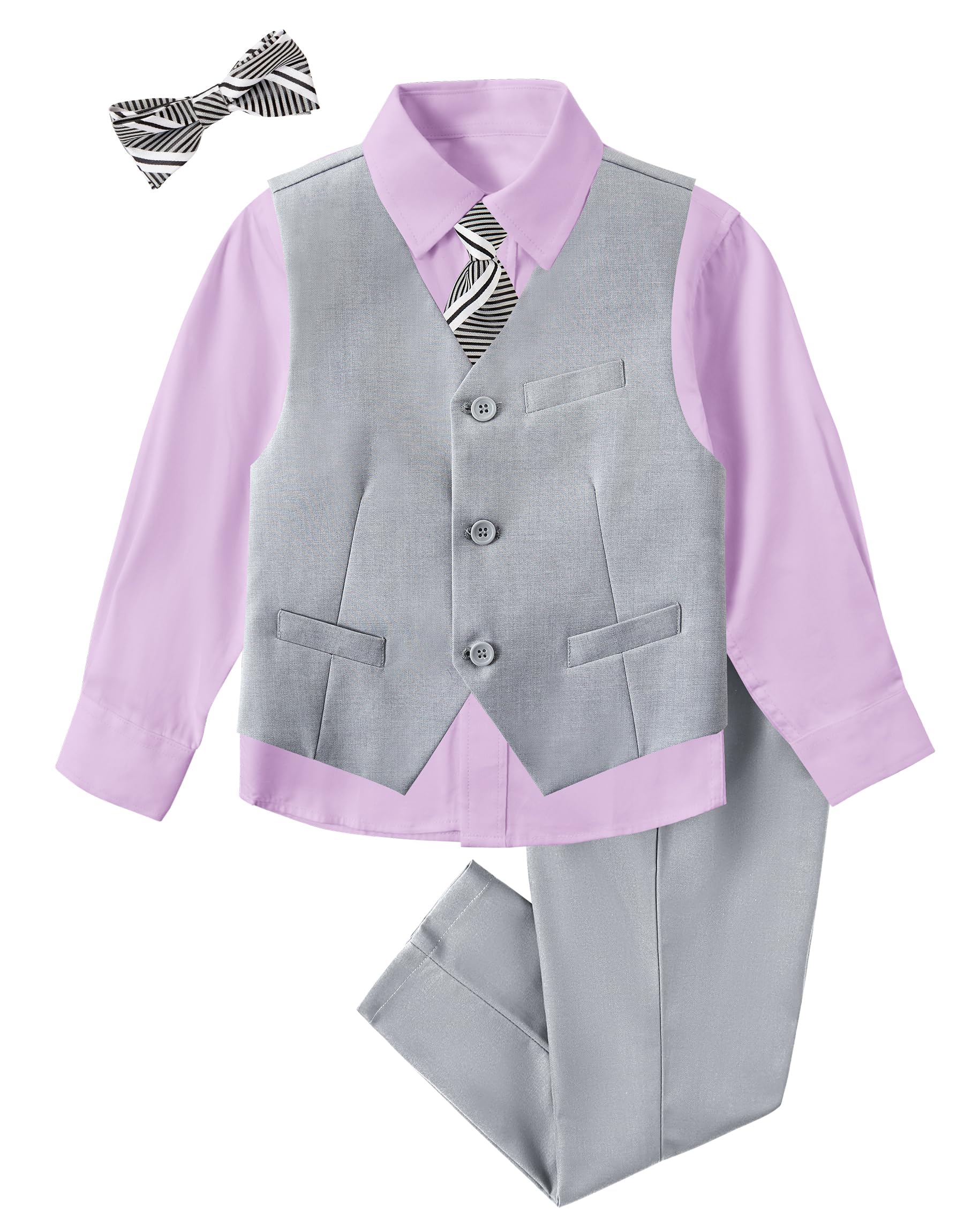 Photo 1 of ****MISSING PANTS AND VEST***Boys Grey Suit for Wedding 3T Kids Toddler Boy Tuxedo Vest and Pants Set with Shirt and Tie Light Grey Dress Clothes Ring Bearer Outfit