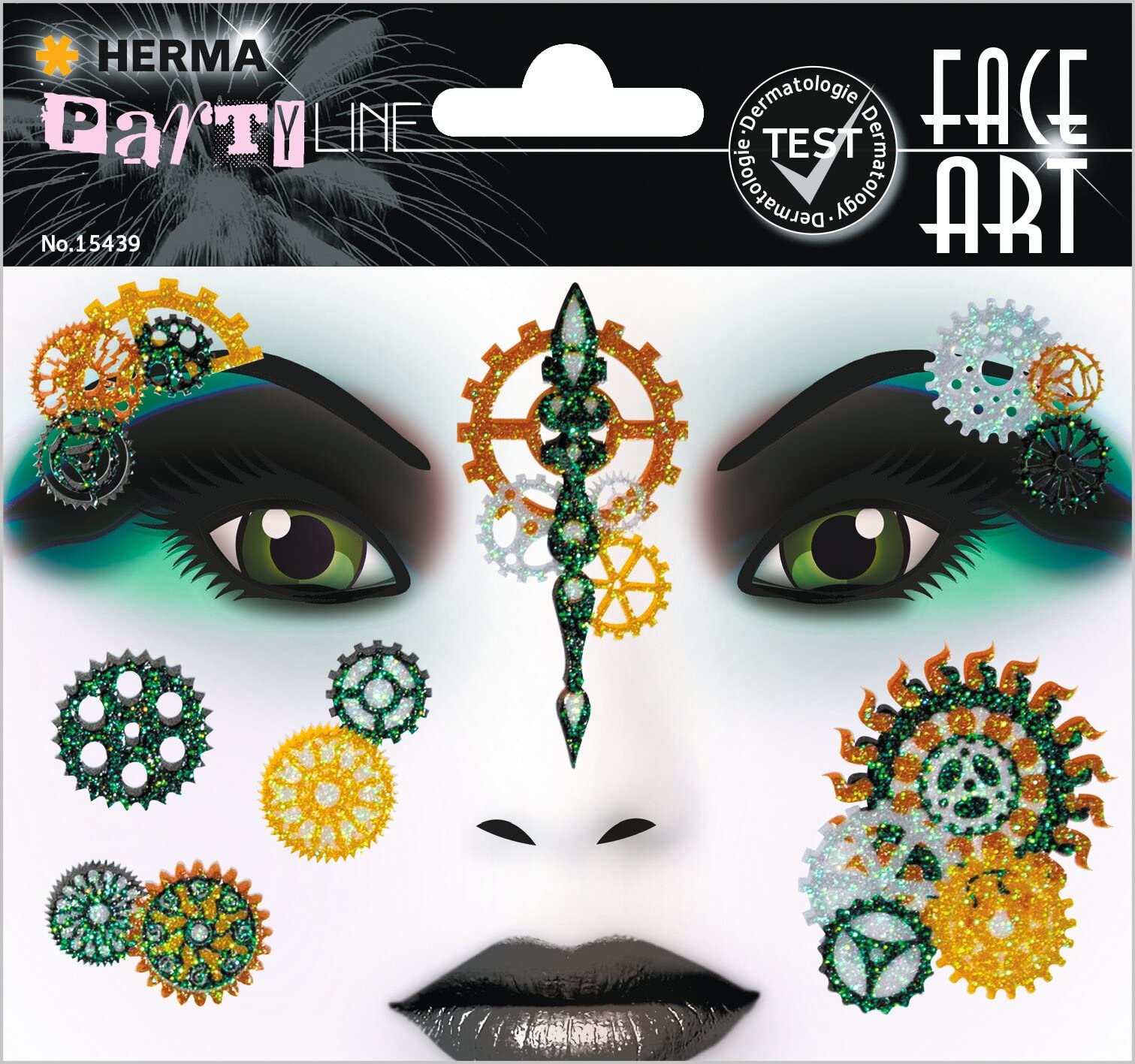 HERMA 15439 Face Art Sticker - Steampunk Marie Dermatologically Tested Removable Face Stickers Temporary Tattoos Glitter Face Paint for Carnival, Halloween, Children and Adults