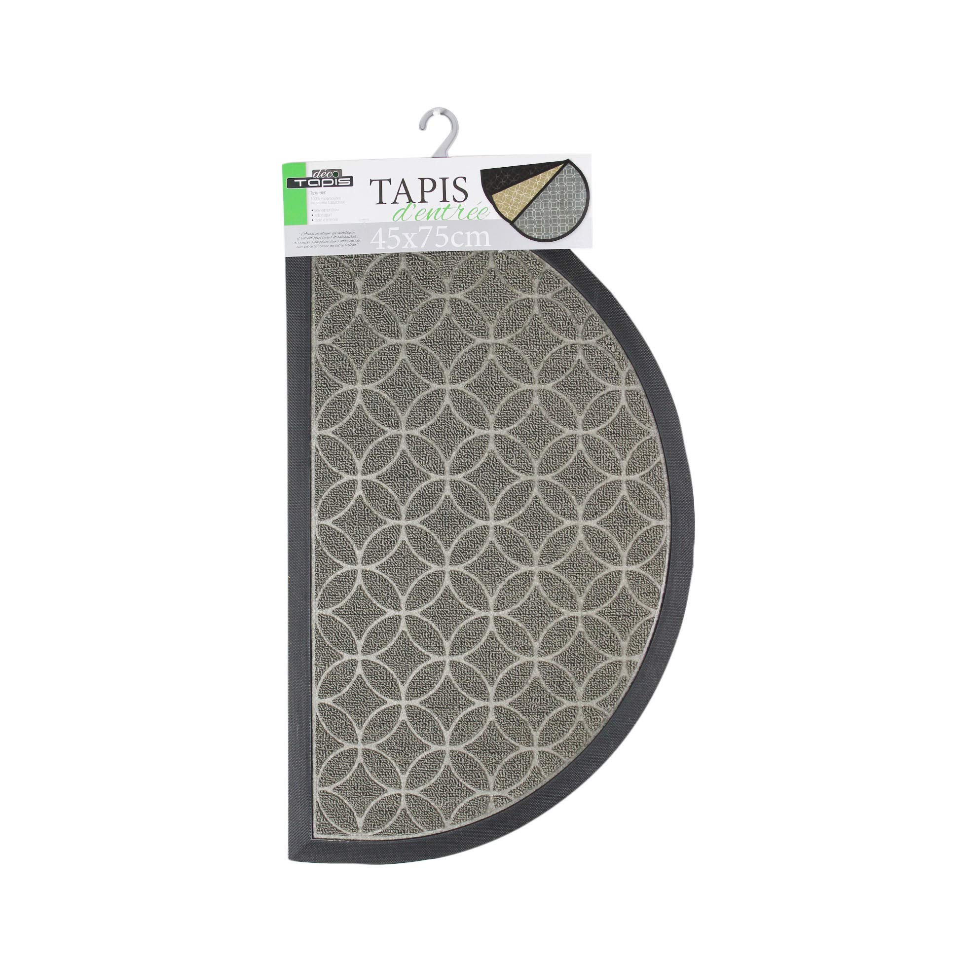 Tapis Déco Douceur d'Intérieur Emilio Half Moon Entrance Mat, Grey, 45 x 75 cm