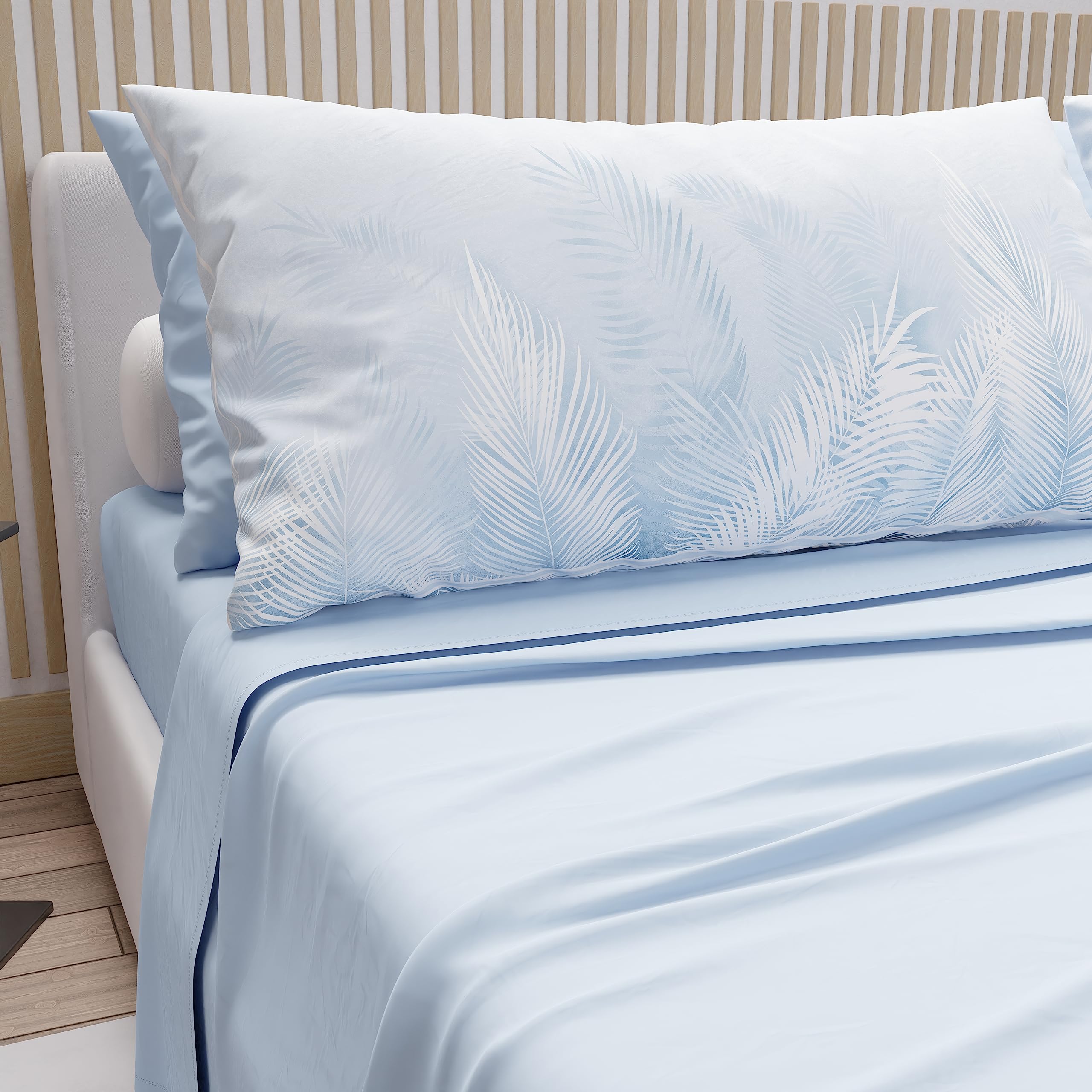 PETTI Artigiani Italiani - Double Bed Sheets in Cotton with Pillowcases in Digital Print, for Double Bed, Complete Fitted Sheet Top and Bottom Sheet, Light Blue, 100% Made in Italy — image 1