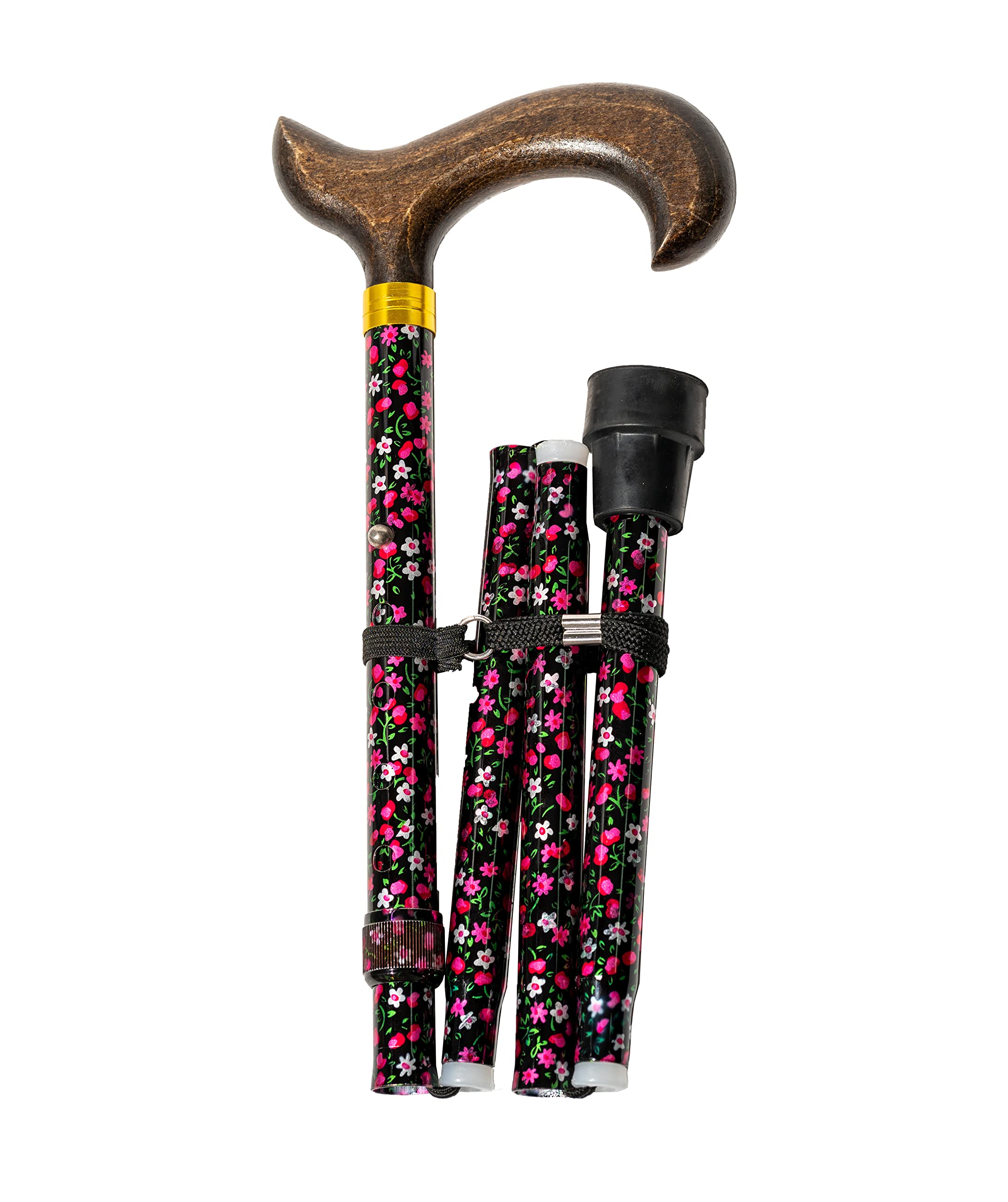 Folding Aluminium Crutch, Flower Finish and Wooden Cuff, Adjustable Height 84-92 cm (602F)