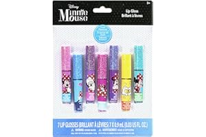 Disney Minnie Mouse 7 Piece Plant Based Lip Gloss, Girls Party Favors, First Makeup Set for Girl, Perfect for Parties, Sleepovers, and Birthday Gifts, Ages 3+, by Townley Girl