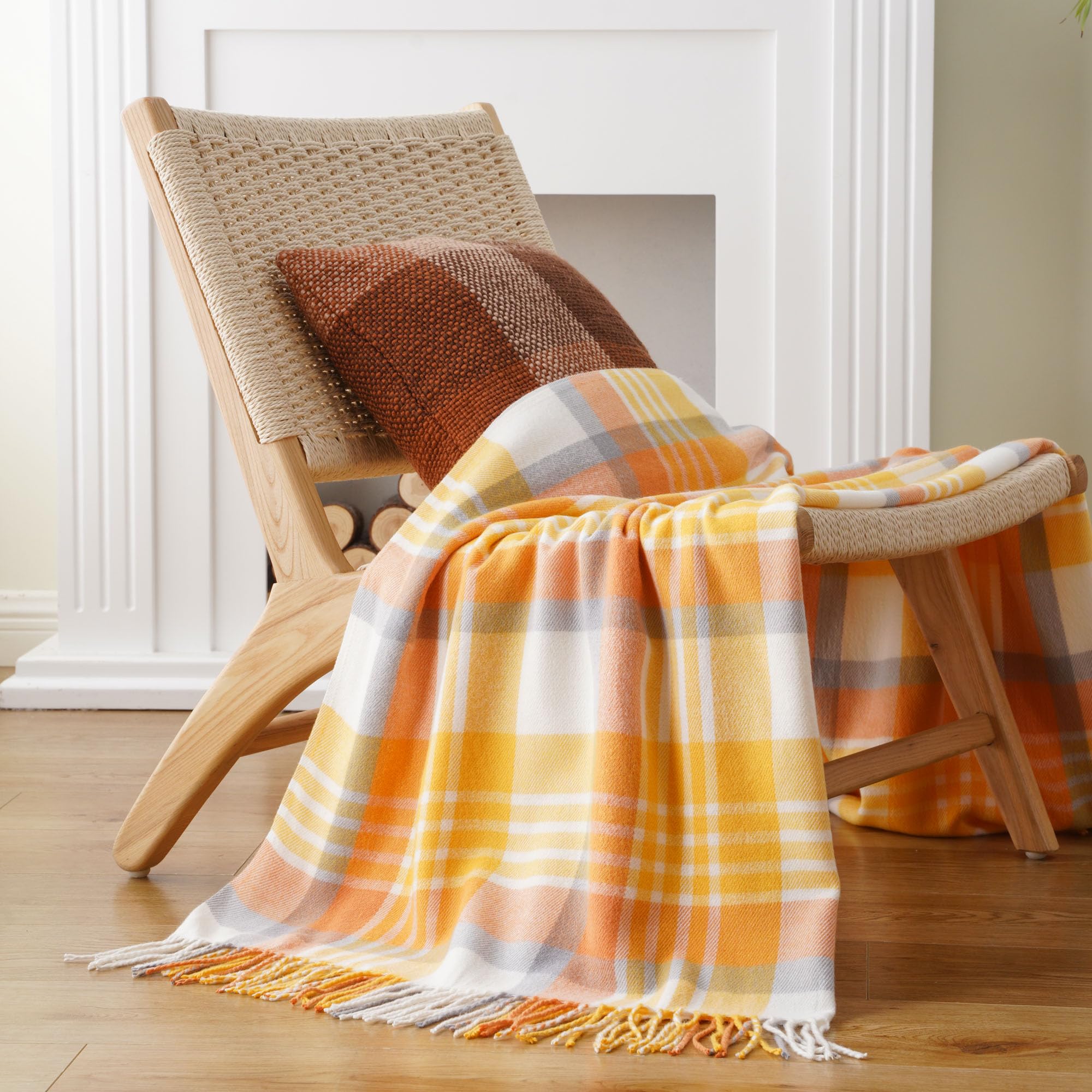 BATTILO HOME Yellow Plaid Throw Blanket for Couch - Plaid Throw Blanket Buffalo Plaid Blankets - Lightweight Farmhouse Outdoor Spring Summer Throw Blankets for Bed, Sofa (50"x60") Image