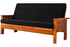 CHUN YI Jacquard Futon Cover Full Size Futon Mattress Cover Stretch Foldable Sofa Bed Covers Washable Futon Slipcover Fit for 6 to 8 Inches Sofa Cover (Black)