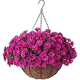 Homsunny Artificial Hanging Flowers Plants with Basket for Outdoors - Fake Petunias Flowers Fake Silk Morning Glory Planter for Outside Porch Patio Balcony Garden Spring Summer Decor(Purple red)