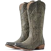 IUV Cowboy Boots for Women Mid Calf Fashion Cowgirl Boots with Embroidery Western Snip Toe