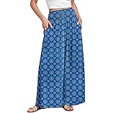 ANRABESS Women Palazzo Pants Summer Boho Bagyy Wide Leg High Smocked Waist Casual Loose Lounge Pant with Pocket