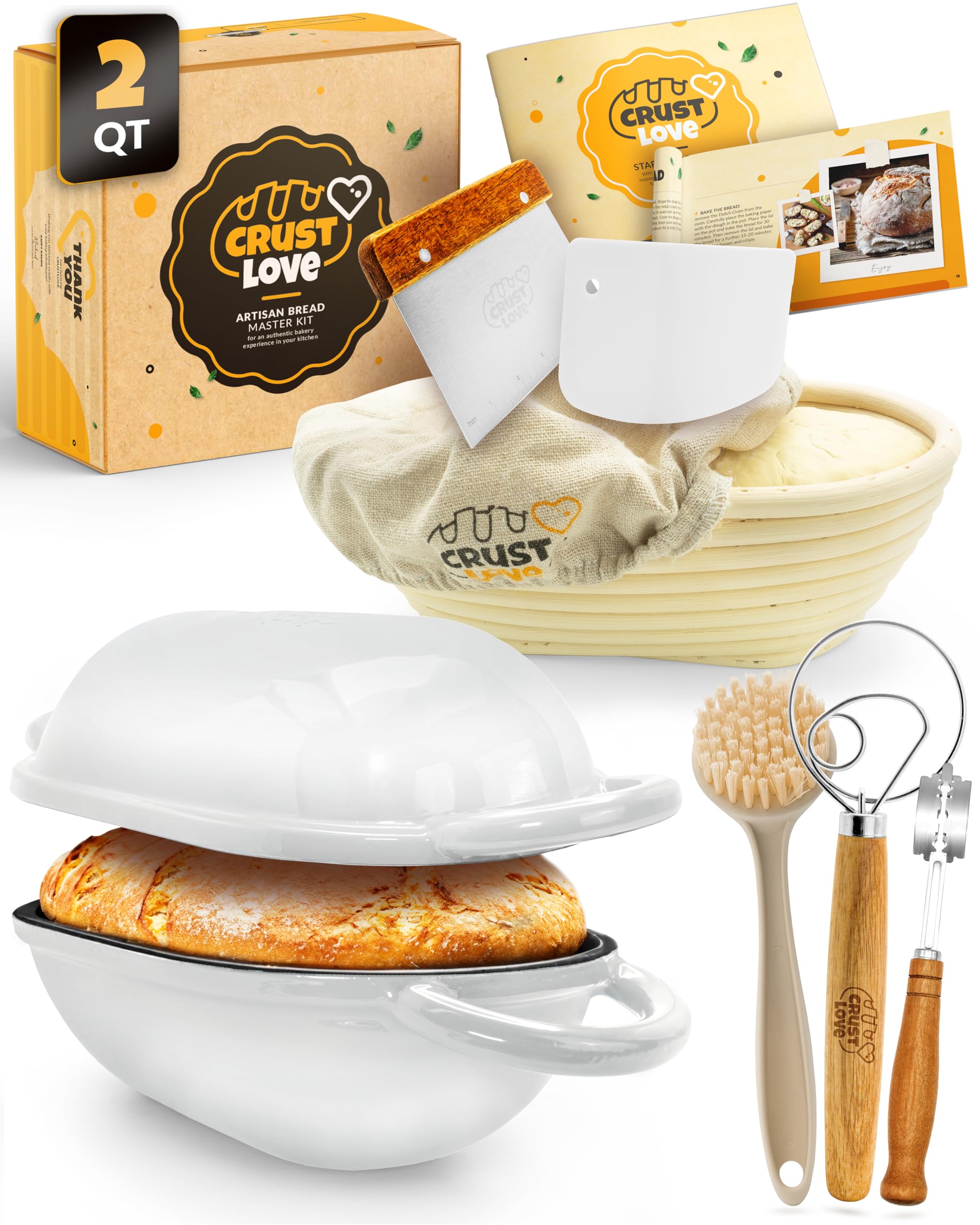CRUSTLOVE Loaf Pan for Bread Baking - incl. Sourdough Bread-Baking Supplies like Banneton Bread-Proofing Basket - 2QT Enameled Oval Cast Iron Dutch Oven, Bread-Oven, Sour Dough Bread-Banking-Pan Tools Image