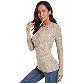 AmélieBoutik Women Cotton Blend Crewneck Long Sleeve Cable Knit Pullover Sweater