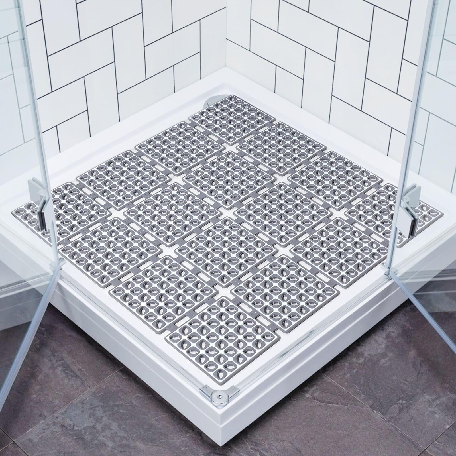 Bylphy Square Shower Mat Non Slip Anti Mould, 60 x 60 CM Shower Mats for Inside Shower, Anti Slip Shower Mat for Elderly with Strong Suction Cups and Drain Holes