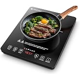 AMZCHEF Portable Induction Cooktop, 20 Temperature &amp; Power Levels, 1800W | 20 power levels 90W-1800W; 20 temp 120-465F; 4 preset menu; 47.2" cord; ceramic glass; touch control; 4hr timer