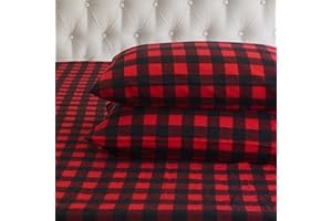 Elegant Comfort Ultra Soft 4-Piece 100% Turkish Cotton Flannel Sheet Set - Buffalo Check Plaid Flannel Sheets, Warm and Cozy Premium Quality, Deep Pocket Fitted Sheet- King, Burgundy
