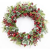 LLZLL Christmas Wreath for Front Door 20 Inch Indoor Christmas Wreaths Artificial Red Berry Wreath with Norfolk Pine and Holly Leaf for Holiday Celebrations