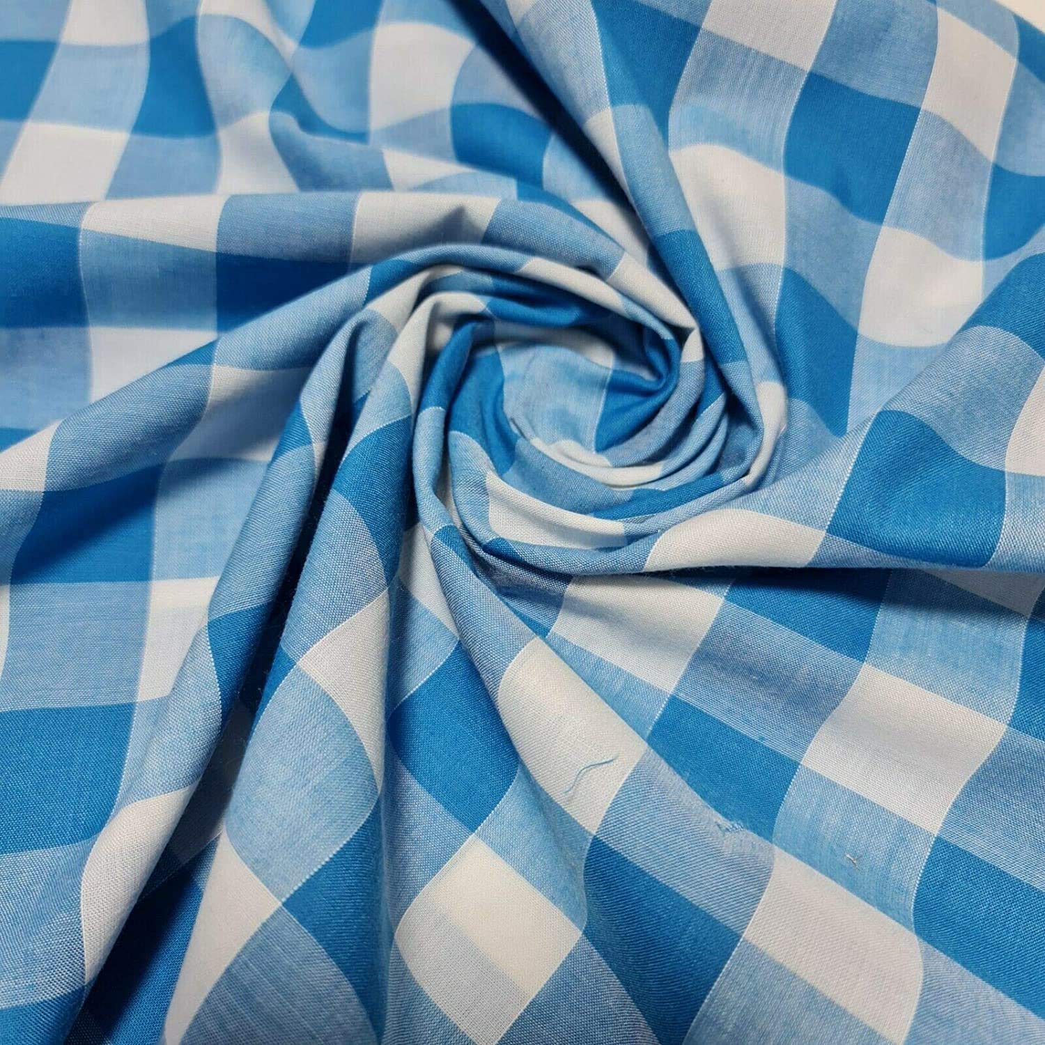 Polycotton Fabric 1" Gingham Check Material Dress Craft Uniform Checked 112cm (Kingfisher, 2 Meter)