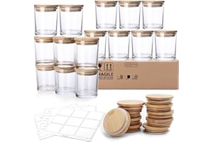 ANTIMBEE Candle Jars for Making Candles, 15-Pack 6 OZ Thick Glass with Airtight Bamboo Lids and Sticky Labels, Clear Empty Candle Jars - Dishwasher Safe
