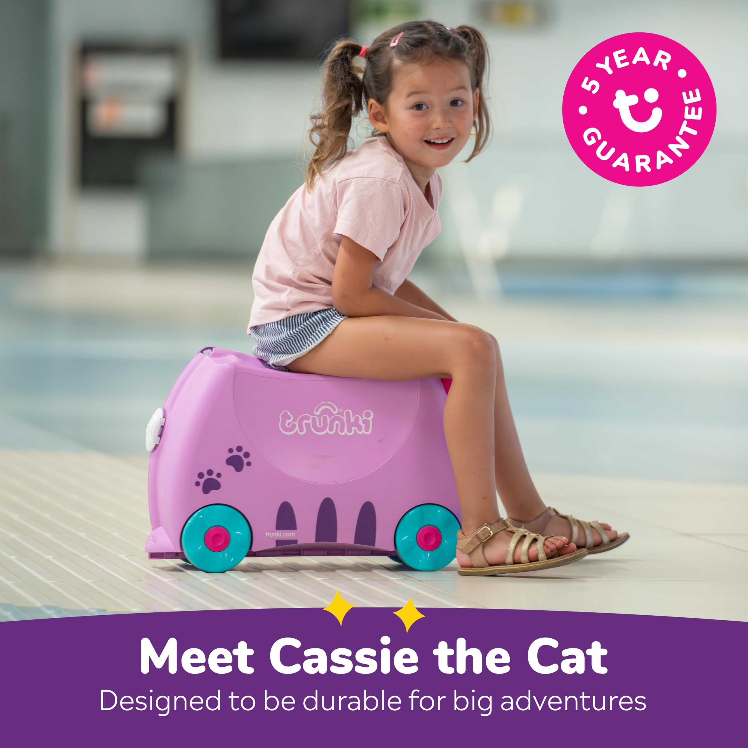 Trunki Ride-On Kids Suitcase | Tow-Along Toddler Luggage | Carry-On Cute Bag with Wheels | Kids Luggage and Airplane Travel Essentials: Cassie Cat Lilac