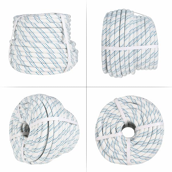 HIGH STRENGTH BRAID ROPE PULLING CORD POLYESTER ARBORIST LINE MULTIPURPOSE BULL RIGGING 5/8 INCH X 150 FEET WHITE GREY BLUE