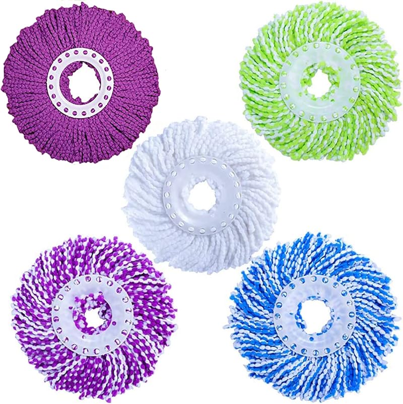DRSUMLF 5pk Microfiber Spin Mop Head Refill 360 Rotation Standard Round Mop