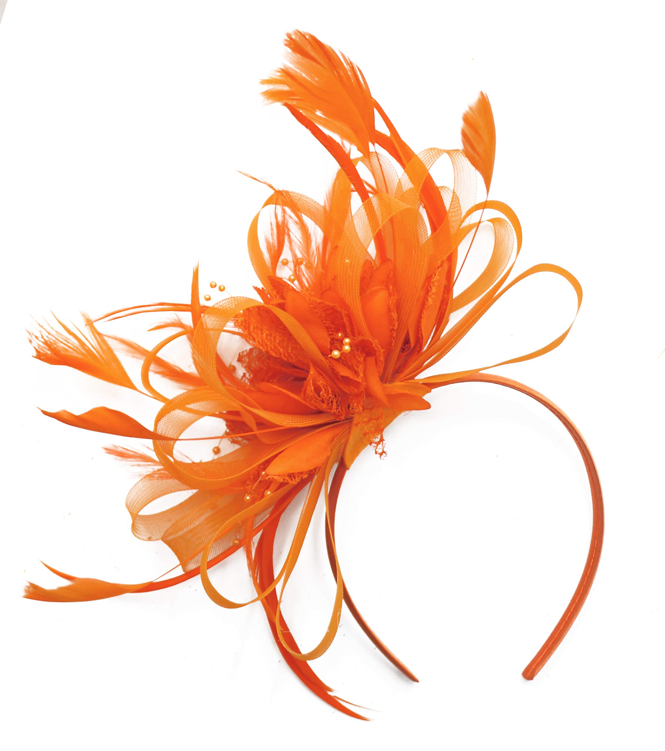 Caprilite Fashion Orange Net Hoop Feather Hair Fascinator Headband Wedding Royal Ascot Races