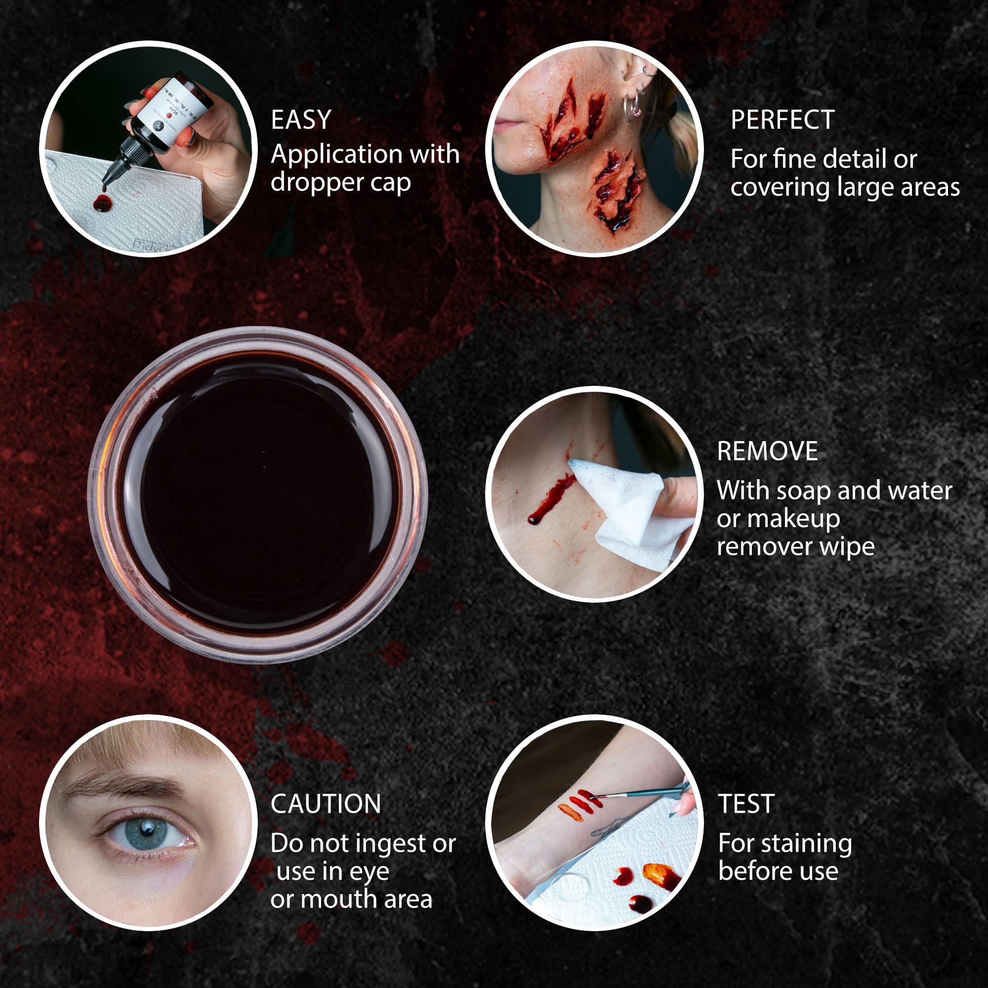 Alcohol Drying Blood, Ultra-Realistic Fake Liquid Blood, SFX Makeup for the Stage, Film, Halloween, and Cosplay - Dark 2oz