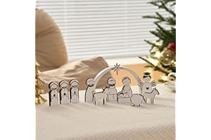 AOMOONOA Wooden Nativity Set for Kids, 12Pcs Christmas Nativity Scene, Small Minimalist Nativity Figurines for Kid DIY Coloring, Tabletop Nativity Set for Christmas Decoration, Unique Gift