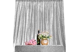 JYFLZQ Silver Sequin Backdrop Curtains 10ft x 10ft 1 Panel Glitter Photo Booth Backdrops Sparkly Photography Background Drape