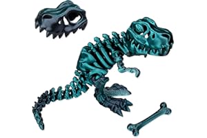 GUWEWU 3D Printed Dinosaur Bones, Full Articulated T-Rex, Excavate Prehistoric Fossils, Dinosaur Toys, Educational Toys, Adults Fidget Toys for Autism/ADHD (Silk Black Green)