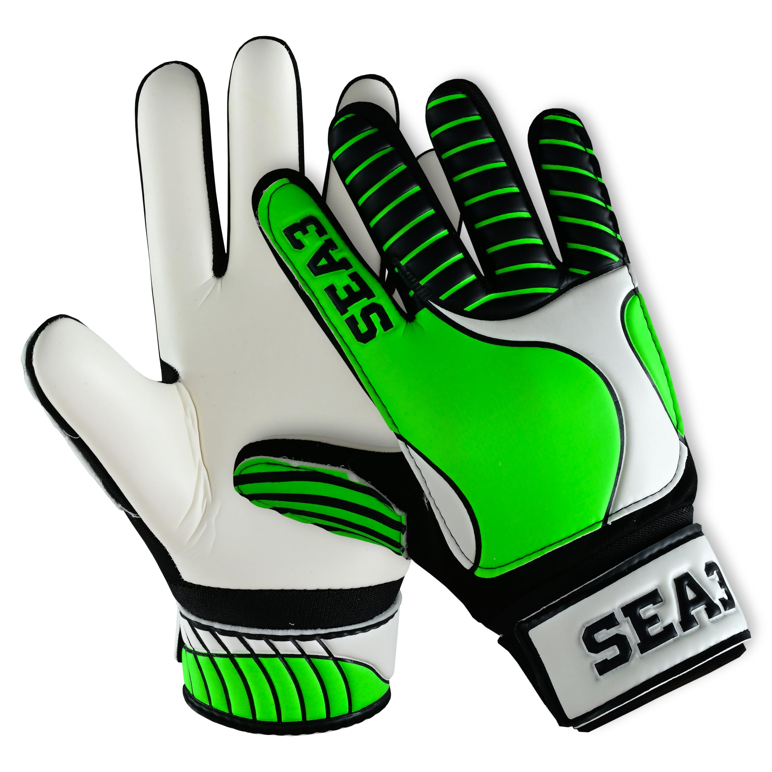 SEA3 Unisex Kids Boys Children's Junior Football Goalkeeper Sports Soccer Training Goalie Gloves, Green - Size 3: Age 5 to 6 Years