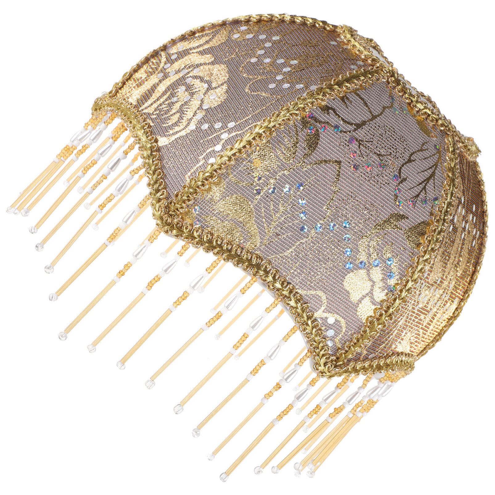 Beavorty Vintage Victorian Lamp Shade Fabric Royal Scallop Bell Shape Lampshade Princess Style Bedside Lampshade Tassel Bead Table Lamp Cover Golden