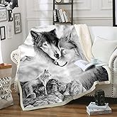 Gray Wolf Comfort Warmth Soft Cozy Air Conditioning Machine Wash Black and White Rose Skull Sherpa Fleece Blanket (Throw 60"x80") (Gray Wolf, L)