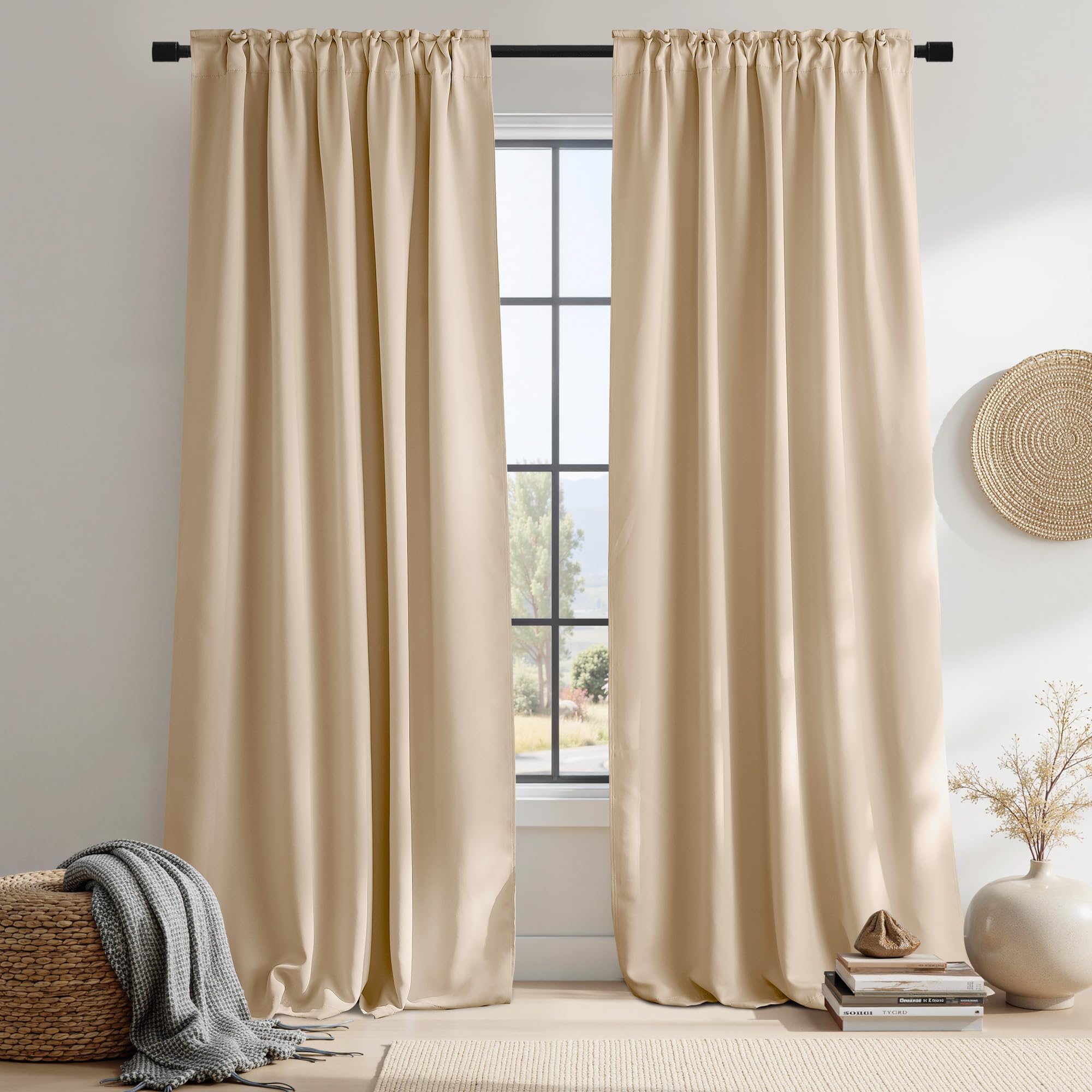 NICETOWN Window Treatment Room Darkening Draperies - (Biscotti Beige Color) 52 Width X 108 Length, Room Darkening Curtains and Drapes for Bedroom Image
