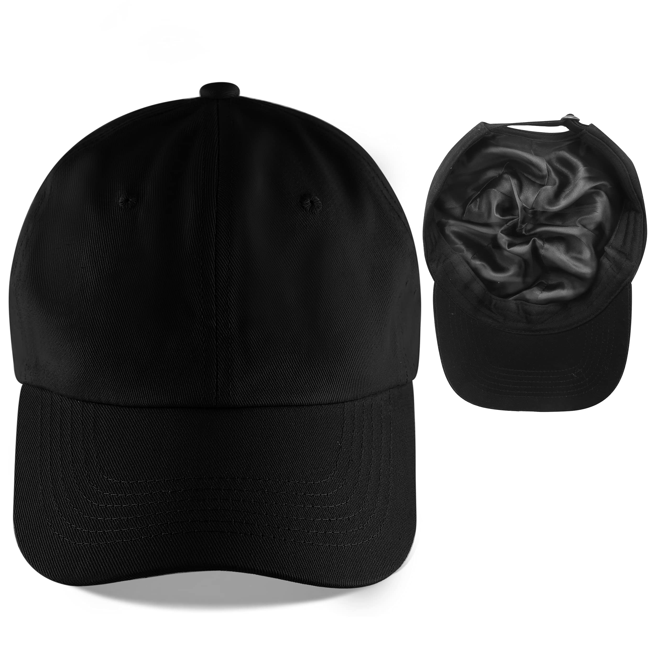 Photo 1 of Leotruny Baseball Cap Satin Lined: Silk Lining Help Prevent Frizz Breakage - Sport Adjustable Hat for Women Black