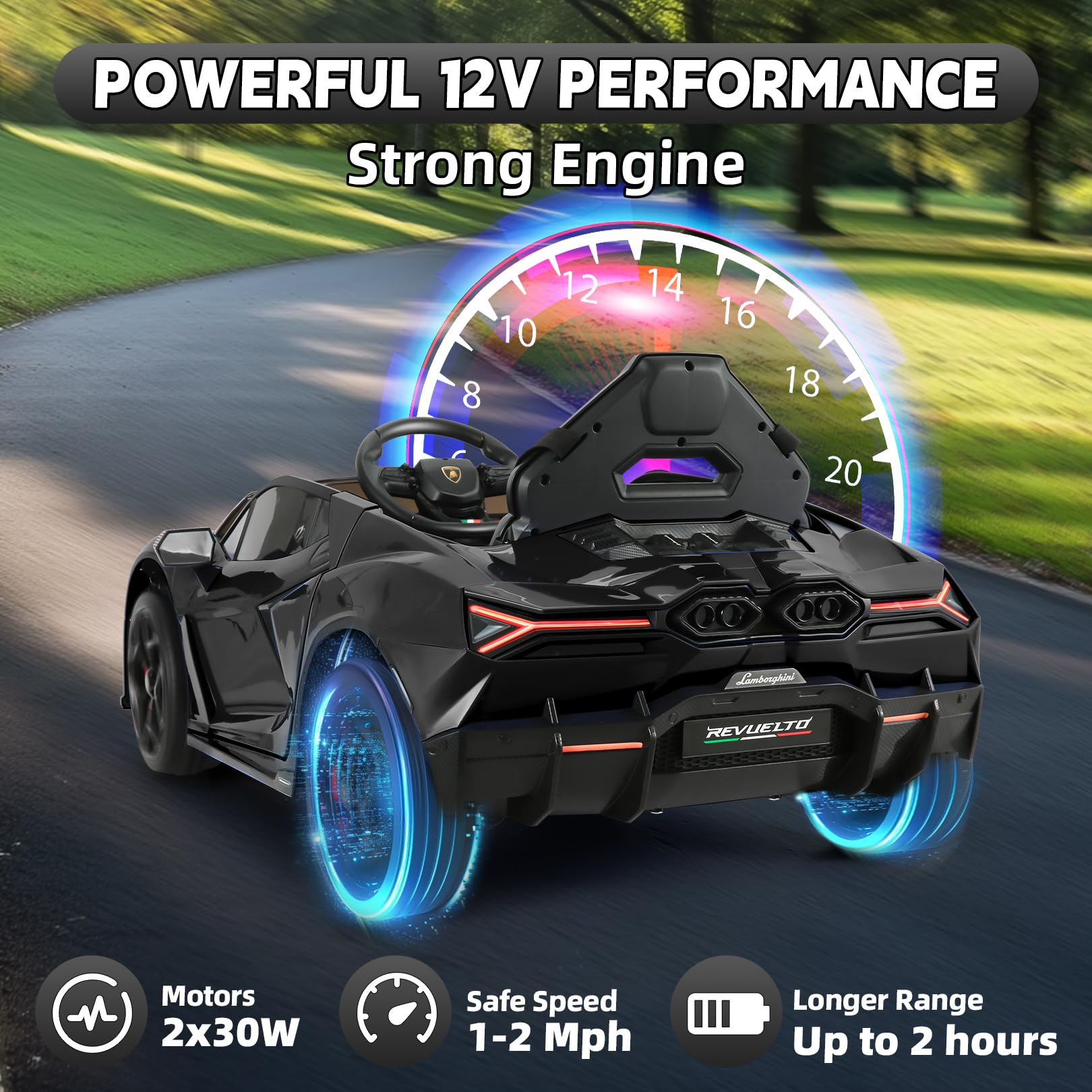 Hikole Lamborghini Remote Control car, 12V Battery Powered Ride on Toys, Brake Caliper, Liftable Scissor Doors, Driving Sounds, LED Lights, Music, Kids Sports Car for Boys&Girls, Black