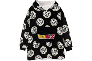 Dragon Ball Z Kids Oversized Blanket Hoodie | Boys Girls Goku Warrior Family Symbol Fluffy Double Lined Sherpa Fleece Vuddie Black