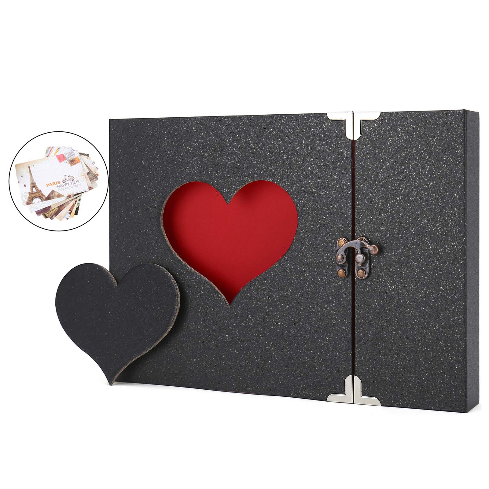 AIOR Photo Albums Scrapbook, DIY Scrap books Personalized Memory Book, Vintage Love Heart 50 Black Pages Wedding Guest Book, Birthday Gift for Women Wife Girls, Black
