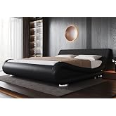 Allewie Queen Upholstered Sleigh Bed Frame with Adjustable Headboard, Black | Low Profile Modern Platform Sleigh Design, Ergonomic and Adjustable Headboard, Easy Assembly, No Box Spring Required
