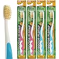 MOUTHWATCHERS Soft Kids Toothbrushes, 4 Pack, Manual Flossing Toothbrush, Ultra Clean, 2 Pink and 2 Blue Childrens Toothbrushes, by Dr. Plotka’s
