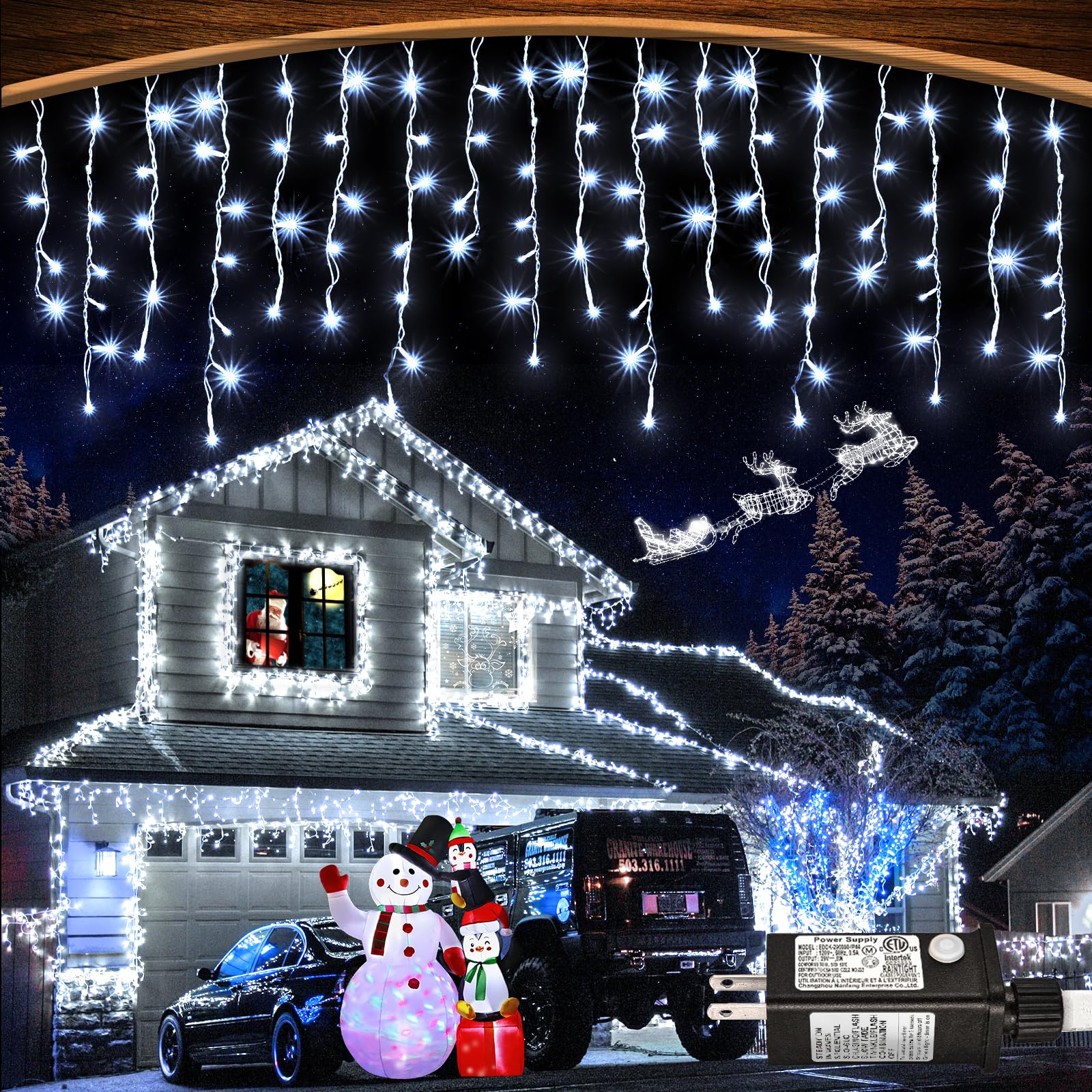 Photo 1 of 99ft 1216LED Icicle Lights for Outside, White Christmas Lights for House Patio Yard Porch Backyard Holiday Garden Xmas Exterior Decoration, Waterproof Twinkle Cluster Light Hanging Light All Year