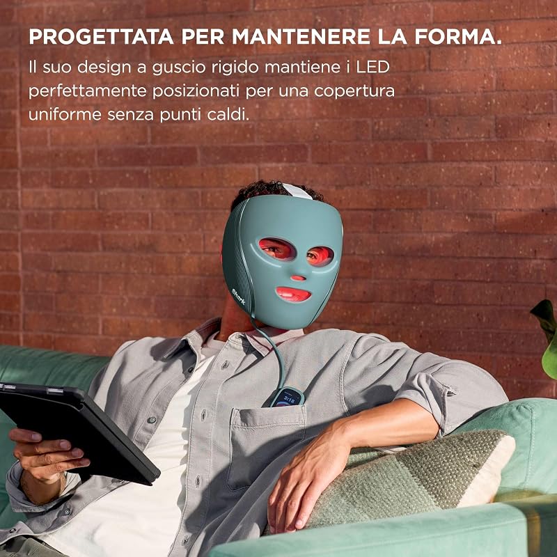 CryoGlow, Maschera LED Viso, Blu, FW312EU, per Skincare a Casa