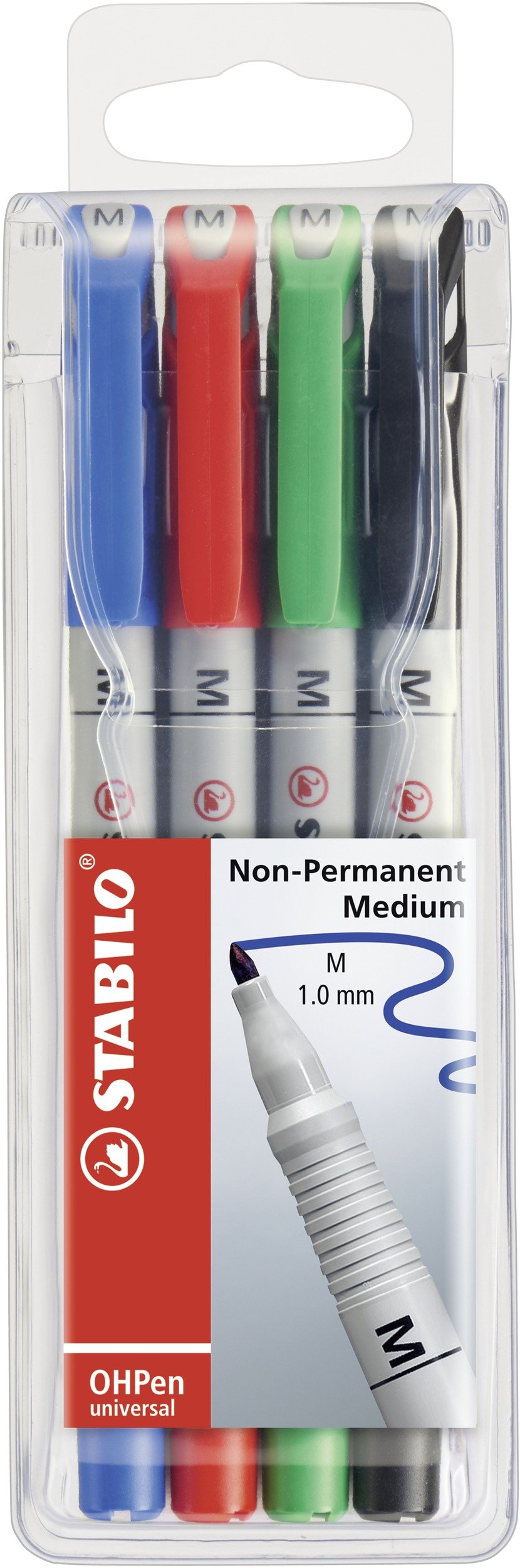 STABILO OHP Pen OHP Pen Soluble - Medium - Wallet of 4 - Assorted Colours