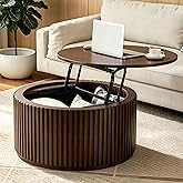 Round Lift Top Coffee Table with Storage, Wood Circle Center Table No Assembly Required with Large Hidden Compartment, Modern Drum Coffee Table for Living Room, Office (31"x31"x16")