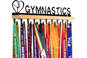 Goutoports Medal Hanger Display Trophy Shelf - Sports Medal Display Rack with Wooden - Sturdy Black Steel Metal Over 60 Medals Easy to Install