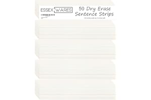 Dry Erase Sentence Strips 16"X3" – Fifty (50) Pack – by Essex Wares – Just Write and Then Wipe Away – Reuse Multiple Times – Perfect for Classroom Use with Your Pocket Charts…