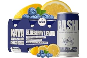Bashi - Kava Drink Experience - Natural Relaxation & Stress Relief - Plant-Based Kava Extract - Non-Alcoholic, Caffeine Free - Blueberry Lemon 8oz - 6 Pack