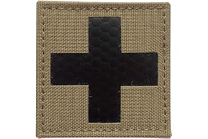 SUVIYA 2x2 inch Coyote Brown Tan Infrared IR Reflective Medic Red Cross MED Medical EMS EMT Tactical IFAK Patch with Hook/Loop (Coyote Brown)