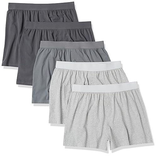 Amazon Essentials Cotton Jersey Boxers - Men's Underwear, Available in Big & Tall, Grey Heather/Charcoal Mix, Pack of 5, 4X-Large